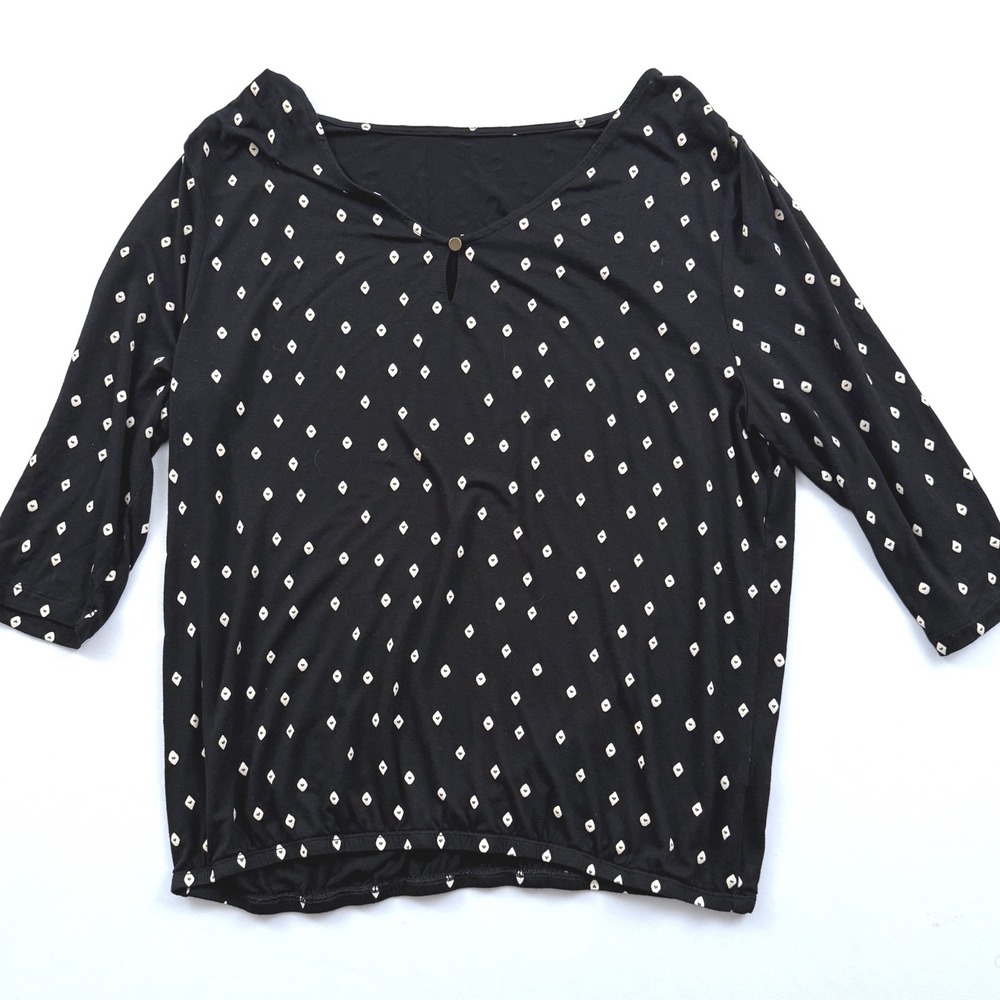 Lascana Diamond Print‎ Keyhole 3/4 Sleeve Blouse Top Black White Size 12/14